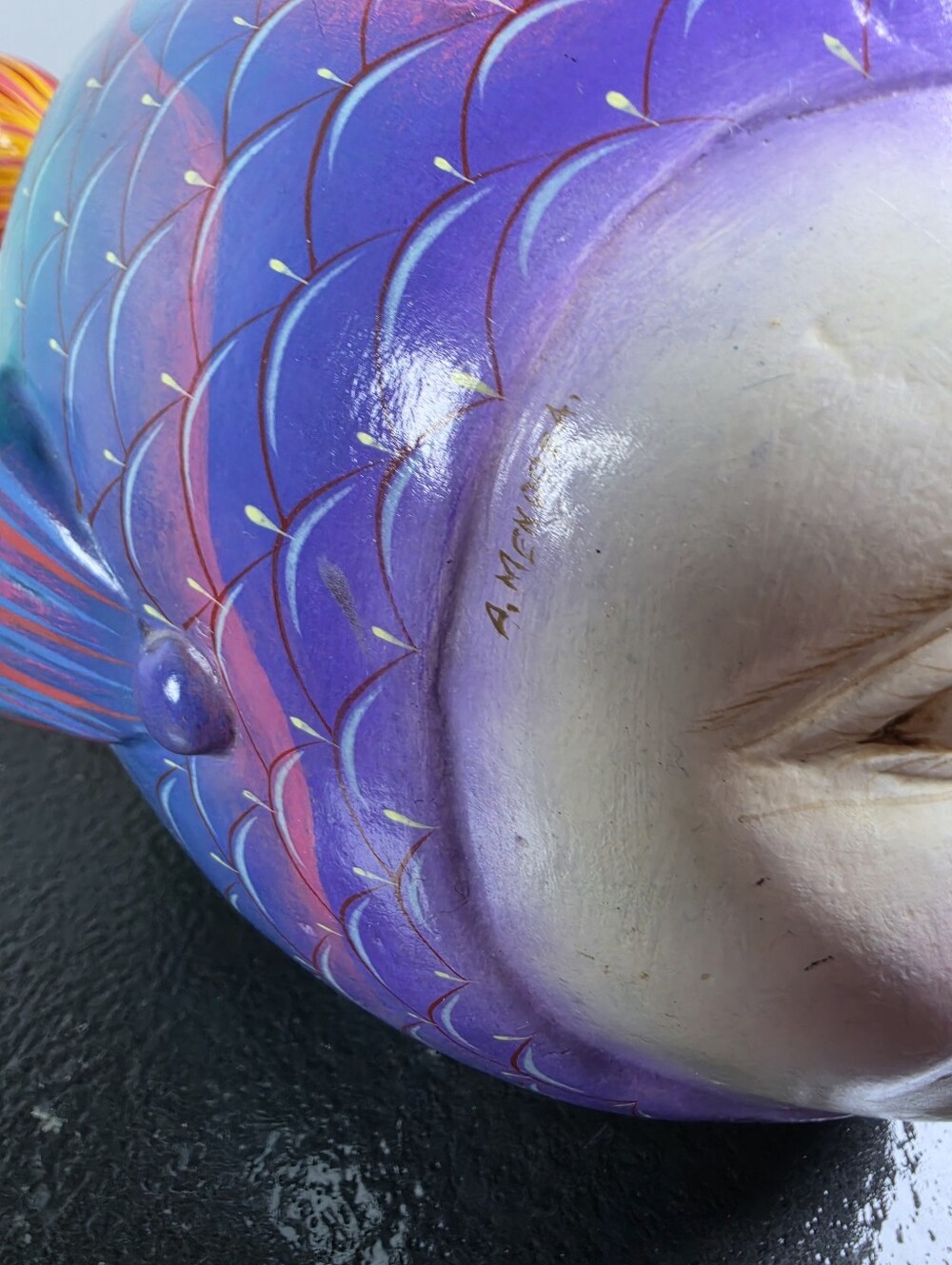Vintage Folk Art Fish By A. Mendoza - Picture 11 of 14